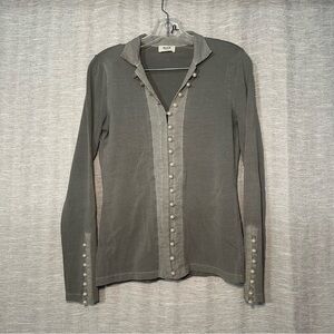 Anna Essentials Gray Pearl Button Up Shirt Size 38